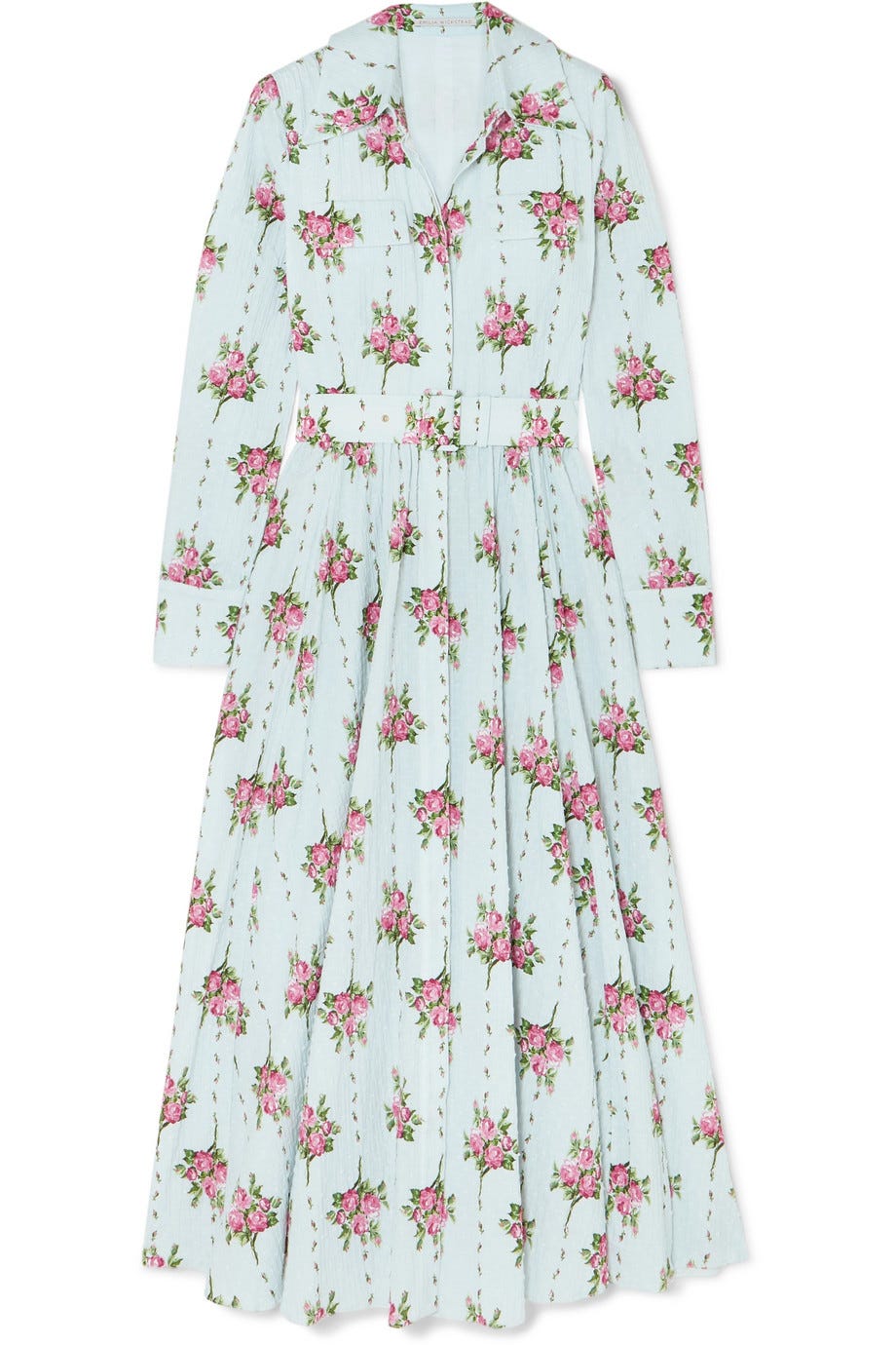 EMILIA WICKSTEAD Aurora belted floral-print Swiss-dot cotton-blend seersucker dress
