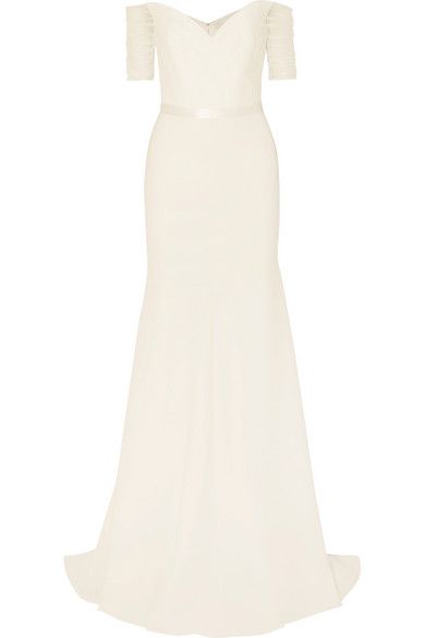 Jenny Packham Venus off-the-shoulder tulle and cady gown