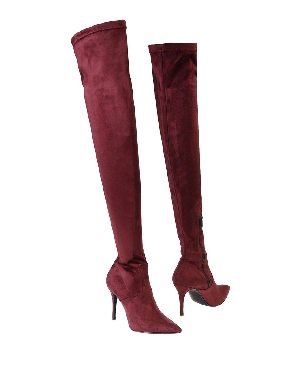 Footwear, Boot, Knee-high boot, Maroon, Brown, Shoe, Suede, Leather, Leg, Costume accessory, 