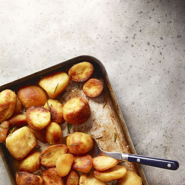 roasted potatoes on pan
