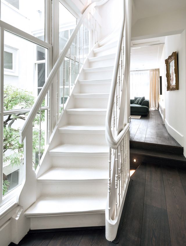Stairs, White, Property, Handrail, Floor, Architecture, Home, House, Building, Room, 