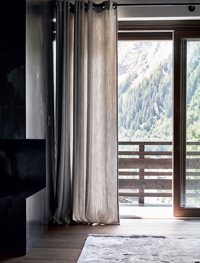 Curtain, Interior design, Room, Window treatment, Window, Textile, Floor, House, Tree, Door, 