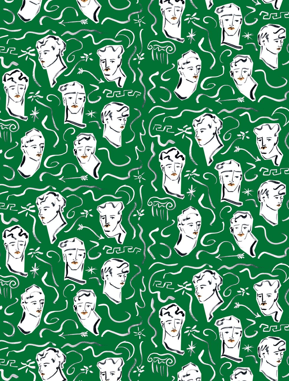 Green, People, Pattern, Design, Crowd, Illustration, Textile, Art, Fictional character, 