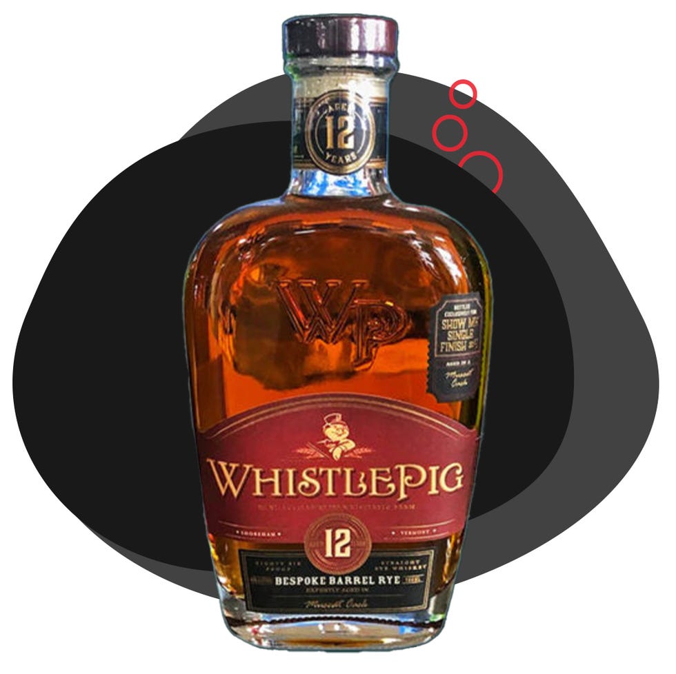 bottle of whistlepig 12 year old bespoke barrel rye whiskey