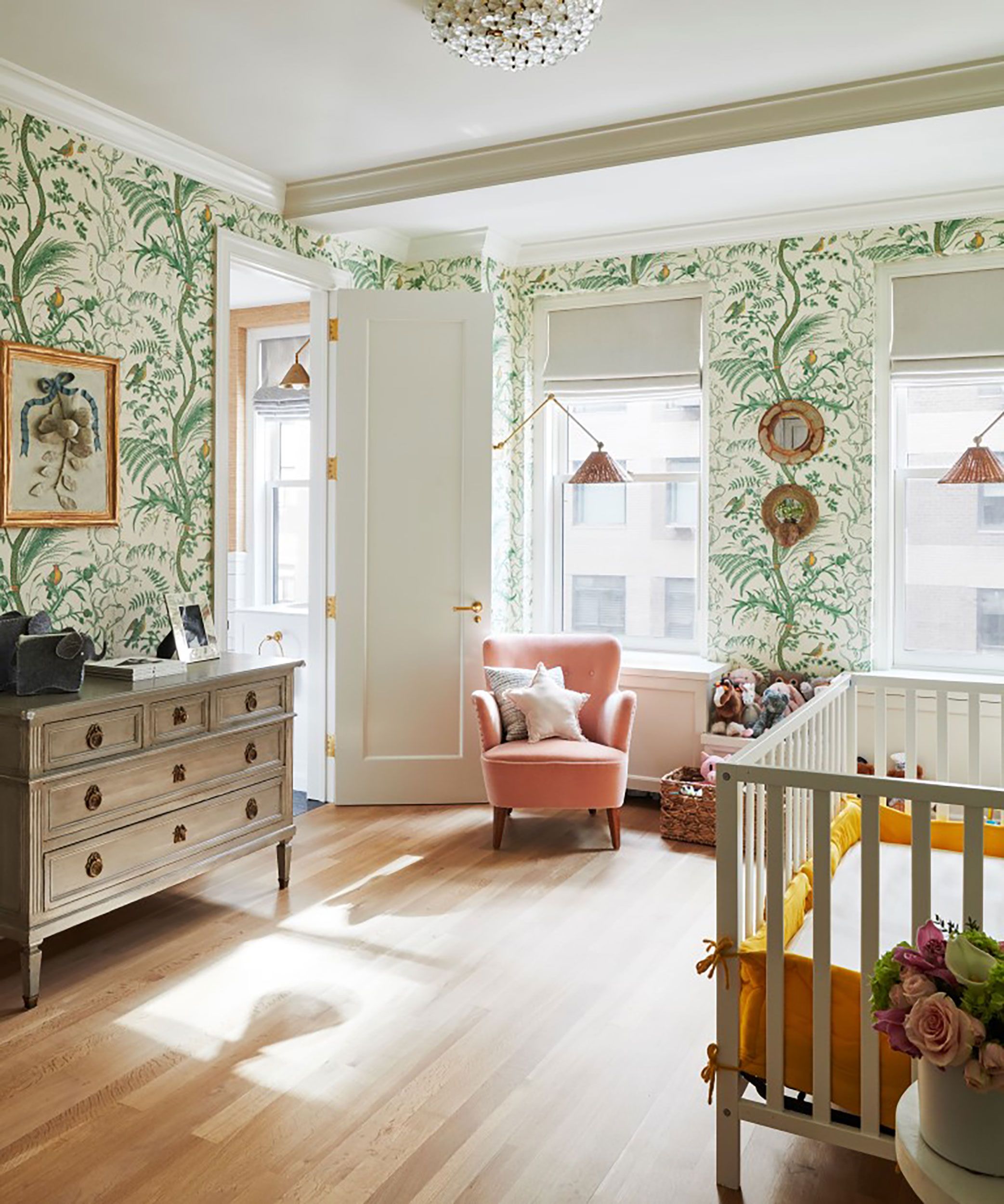 I LOVE everything about this dining room creativetonic brunschwigfils  Bird and Thistle wallp  Dining room wallpaper Green dining room  Chinoiserie dining room