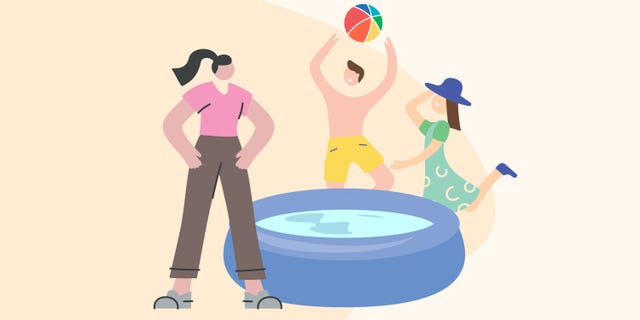 Summer Clipart-people enjoying backyard swimming pool during hot summer  clipart