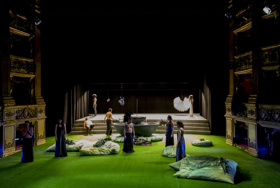 Green, Light, Grass, Architecture, Stage, Night, Design, House, Room, Theatrical scenery, 