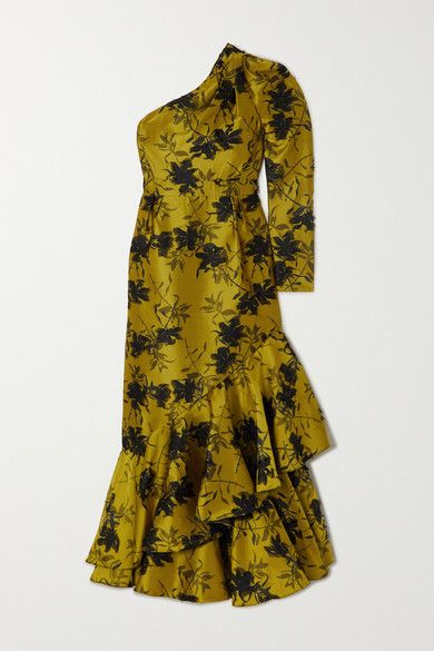 Erdem Doriana one-sleeve ruffled fil coupé floral-jacquard gown