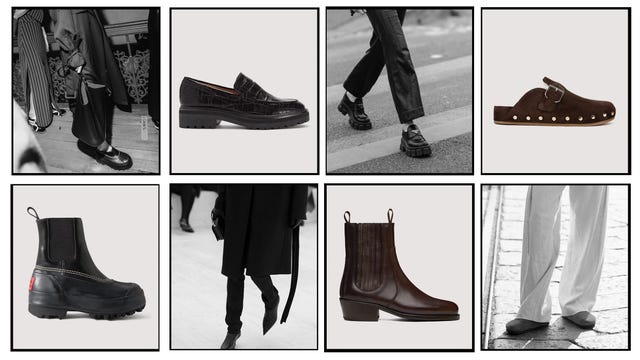 collection of various footwear styles displayed in a grid layout