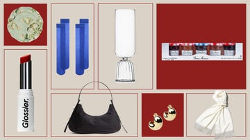 collection of assorted lifestyle products including a plate accessories and beauty items