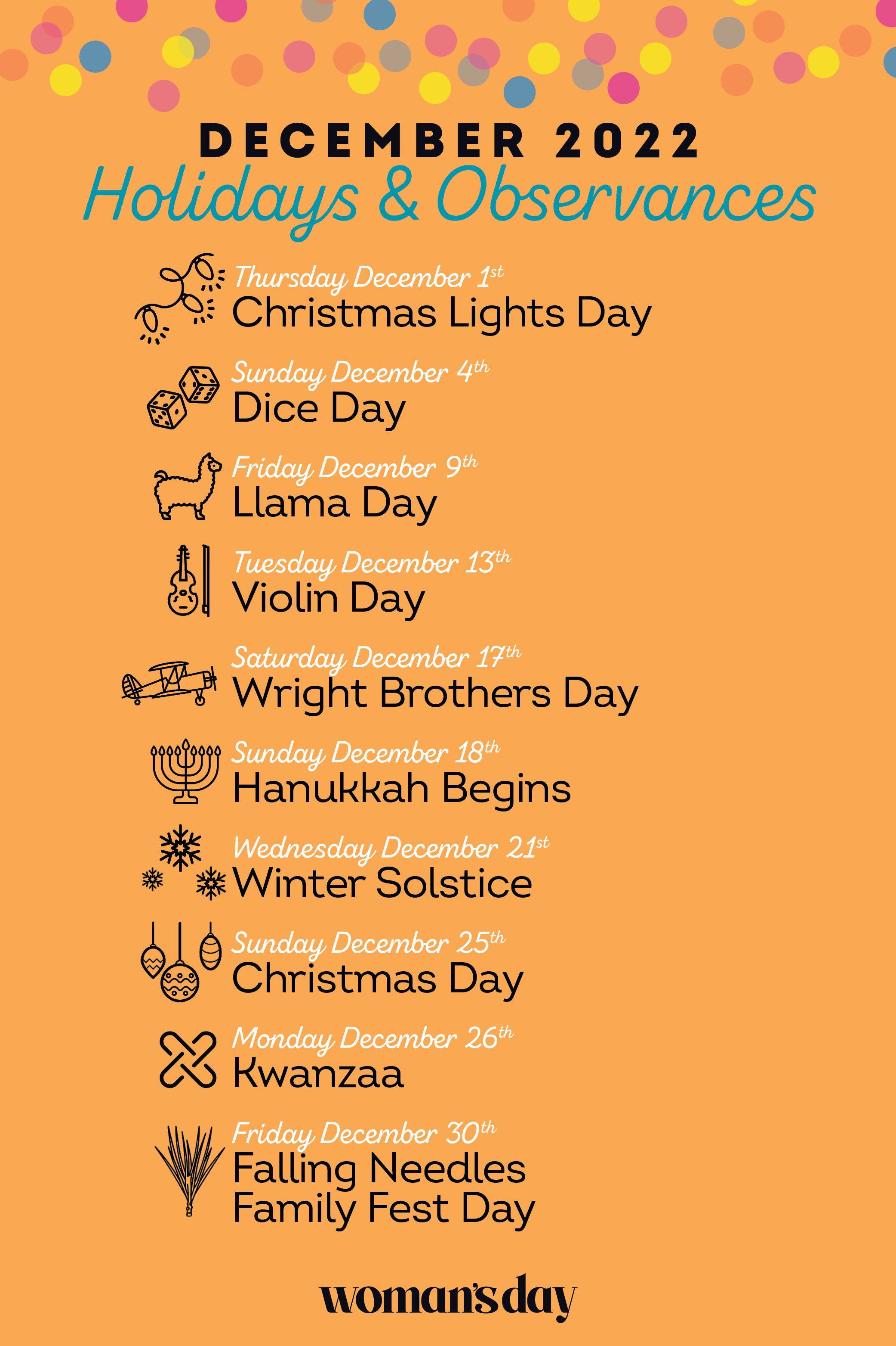 December Holidays and National Days - 2022 Calendar of Holidays