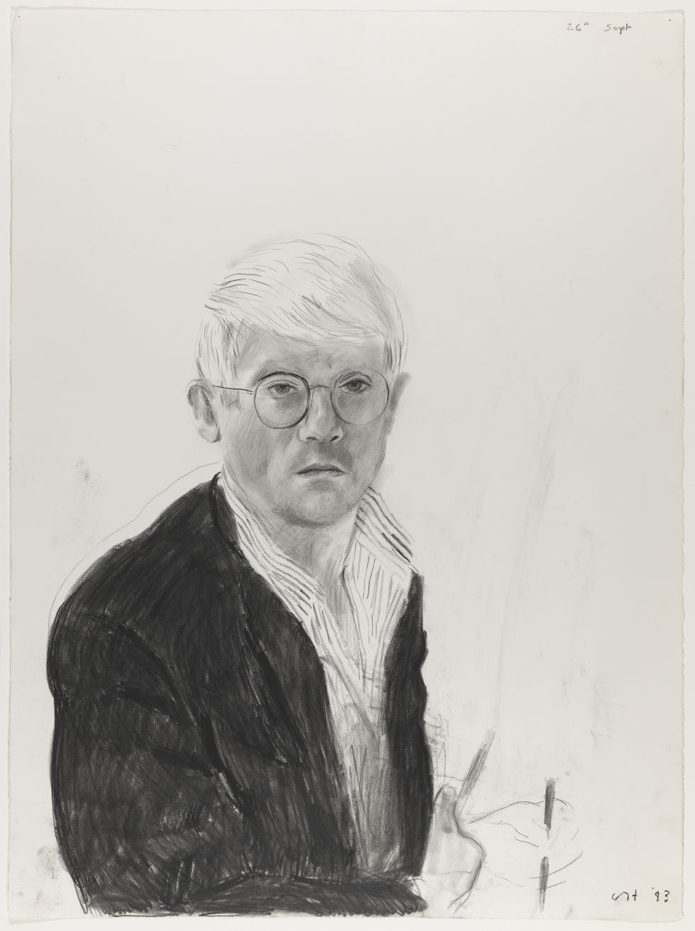 david hockney, 'self portrait 26th sept' 1983, charcoal on paper 30 x 22 ½” © david hockney
