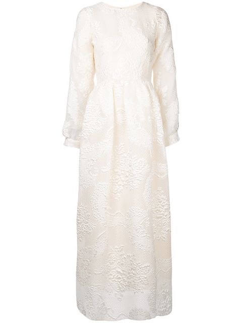 Clothing, Dress, White, Gown, Sleeve, Day dress, Outerwear, Neck, Robe, Formal wear, 