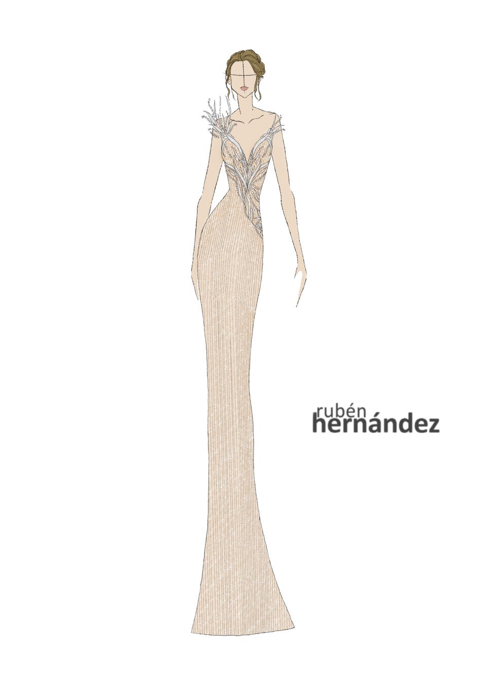 fashion design sketch of an elegant evening gown