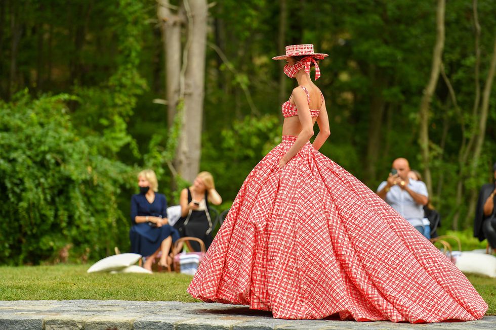 westport, connecticut   september 17 a model walks the runway for the christian siriano collection 37 2020 fashion show on september 17, 2020 in westport, connecticut photo by mike coppolagetty images for christian siriano