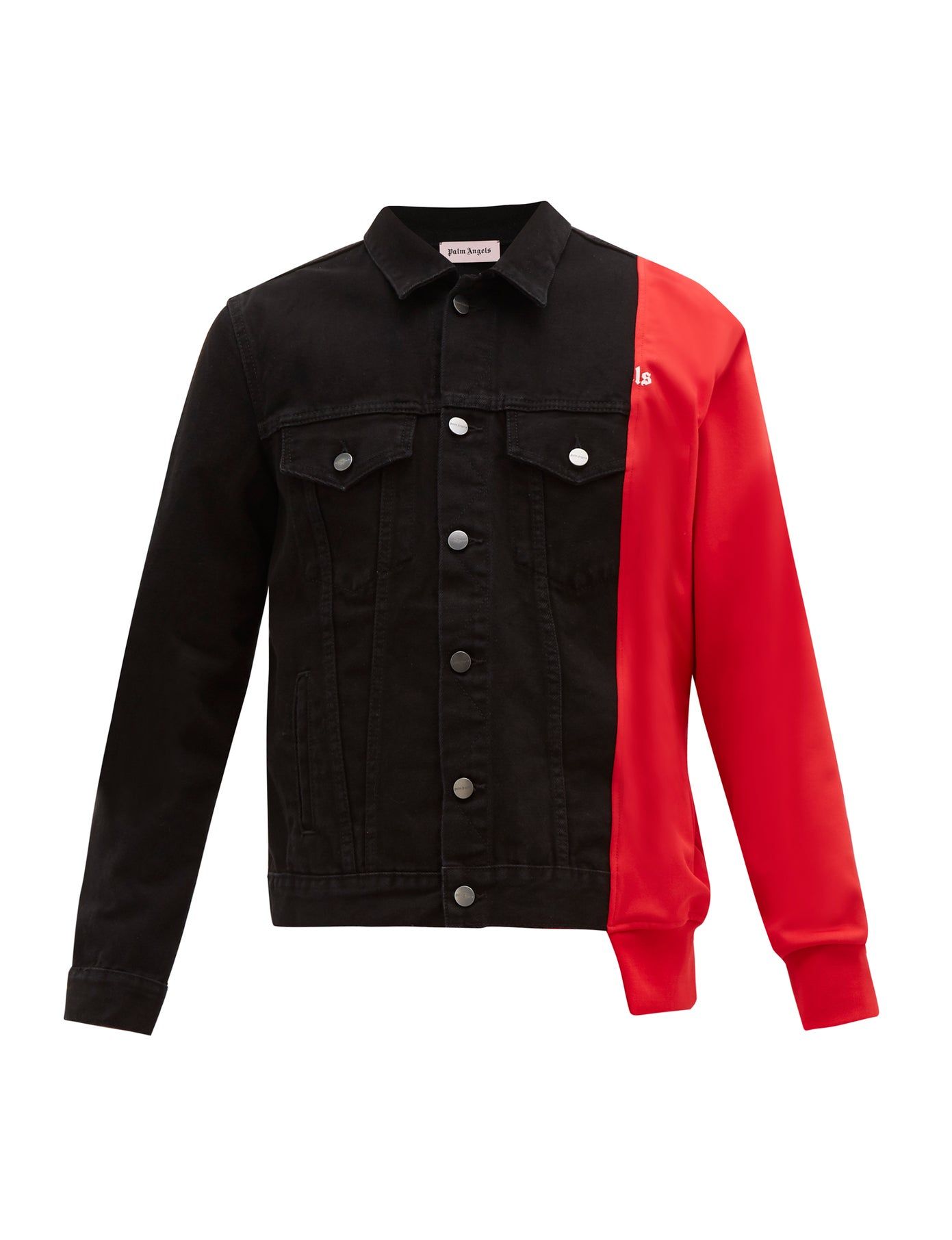 Half red half 2024 black jean jacket