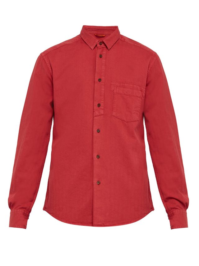 Clothing, Sleeve, Collar, Red, Outerwear, Button, Pocket, Shirt, Dress shirt, Top, 