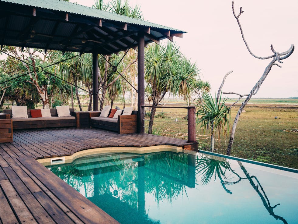 the infinity pool overlooking the wetlands at bamurru plainsbr br covering nearly 20,000 square kilometres, kakadu national park is teeming with wildlife, home to important aboriginal rock art sites, and takes in diverse and exotic landscape