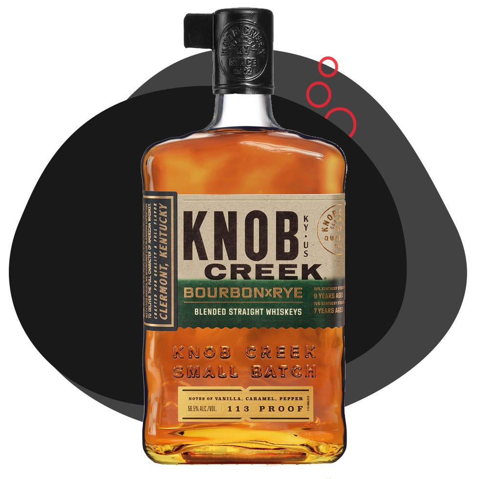 bottle of knob creek bourbon and rye whiskey