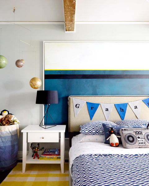 Blue, Room, Furniture, Interior design, Wall, Turquoise, Living room, Yellow, Orange, Bedroom, 