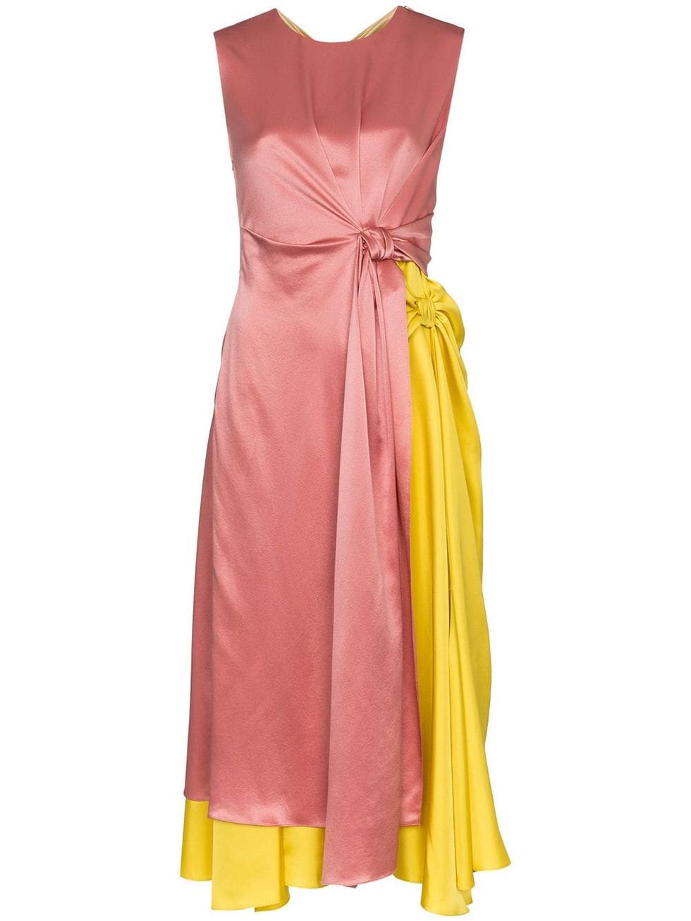 Clothing, Dress, Day dress, Yellow, Pink, Cocktail dress, Gown, Formal wear, Bridal party dress, Magenta, 
