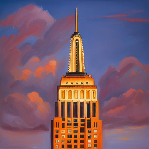 interpretazione di stable diffusion dell'Empire State Building in stile Edward Hopper