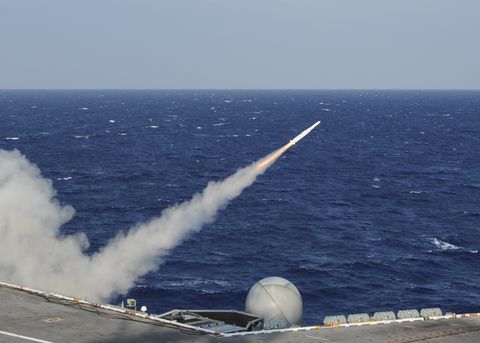 a rim 7 evolved sea sparrow missile is launched from the aircraft carrier uss theodore roosevelt cvn 71 during a combat system ship qualification trial theodore roosevelt is underway preparing for future deployments us navy photo by mass communication specialist seaman anthony n hilkowskireleased