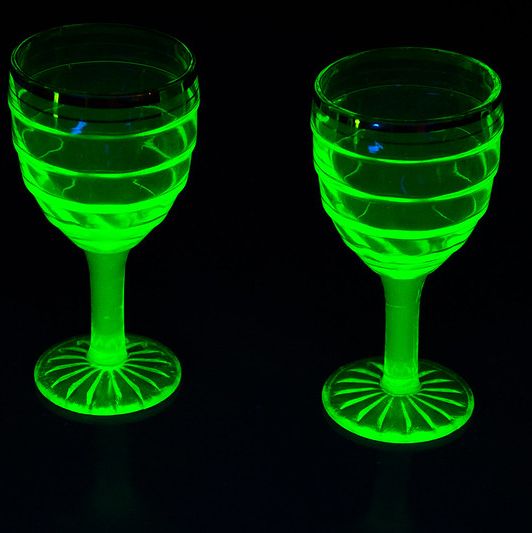 green uranium glasses under uv light