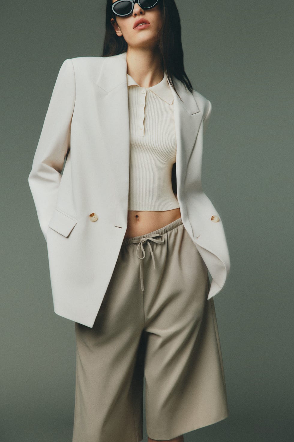 fashion outfit featuring a stylish blazer and shorts