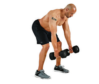 Weights, Exercise equipment, Dumbbell, Shoulder, Arm, Fitness professional, Standing, Joint, Sports equipment, Chest, 