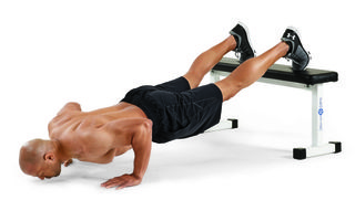 Press up, Arm, Fitness professional, Muscle, Free weight bar, Chest, Abdomen, Leg, Exercise equipment, Physical fitness, 