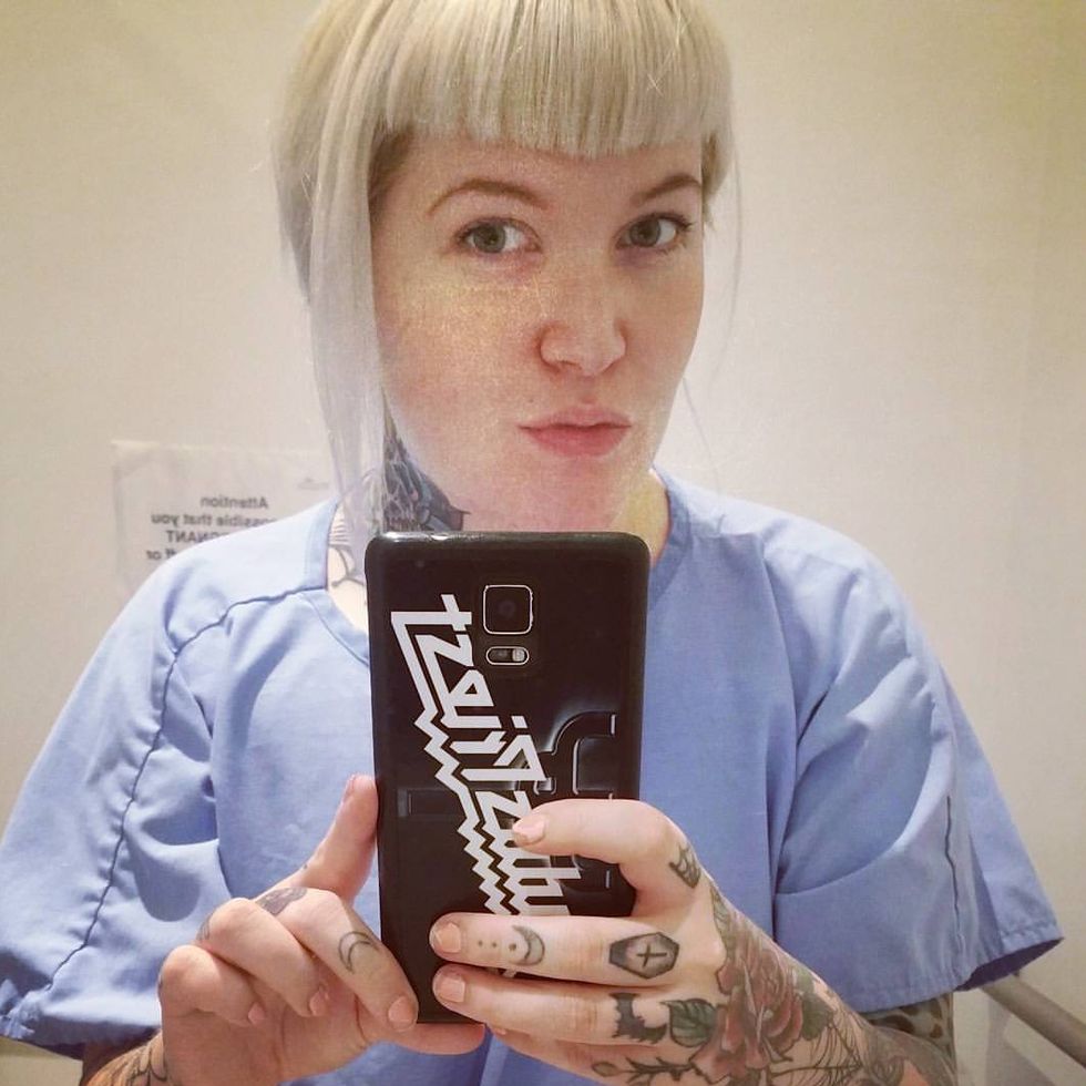 eileen in a hospital gown in 2016