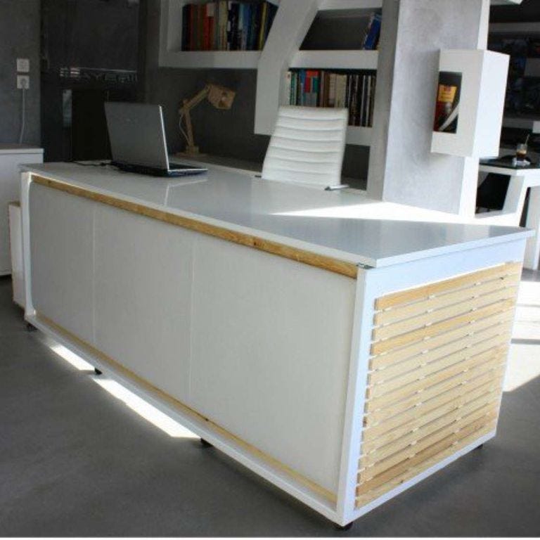 Furniture, Desk, Office, Table, Material property, Sideboard, Chest of drawers, Room, Cabinetry, Interior design, 