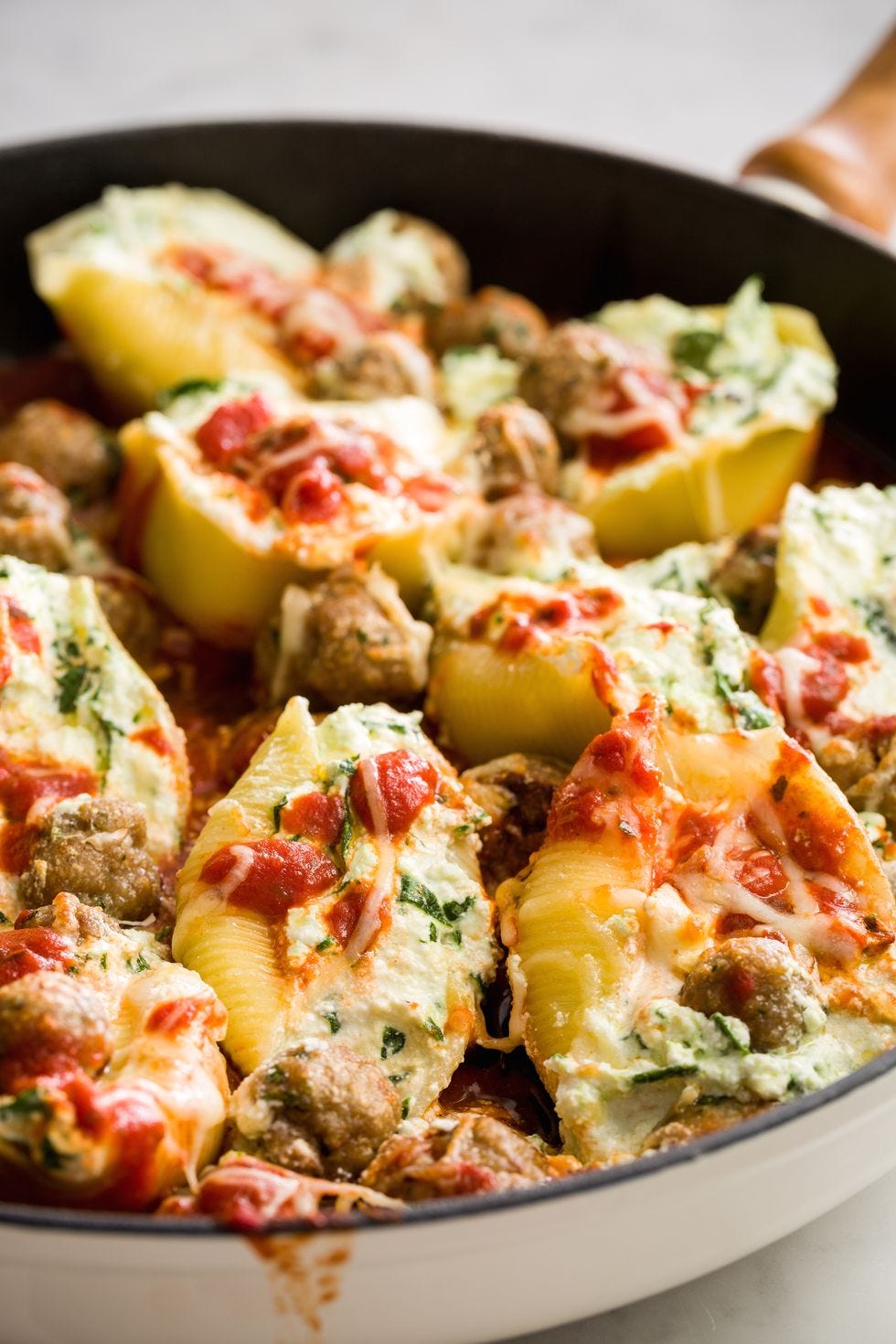 spinach stuffed shells with mini turkey meatballs