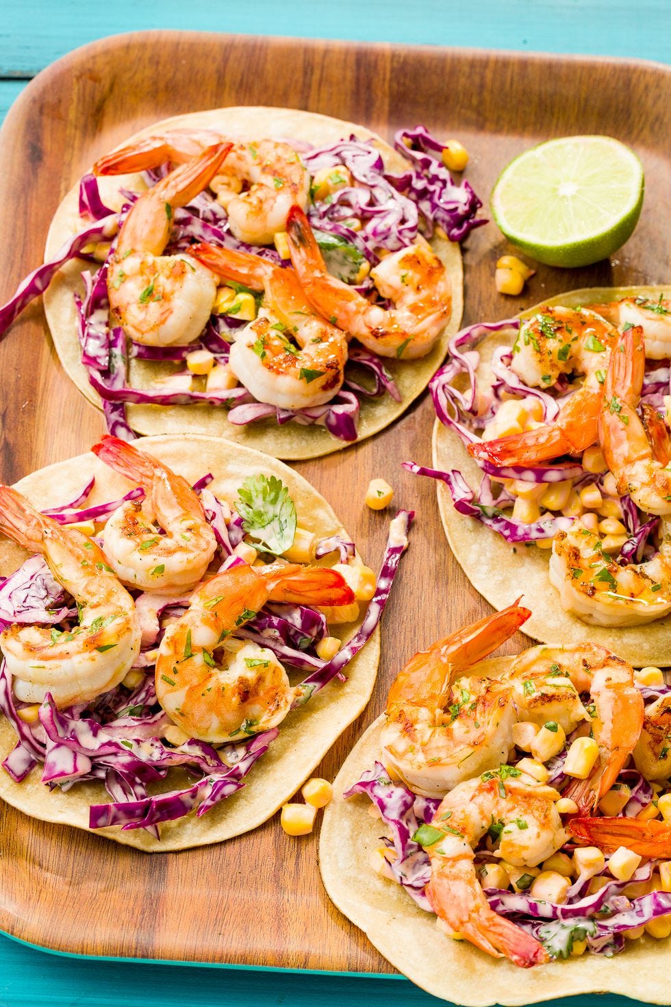 grilled shrimp tacos with sriracha slaw