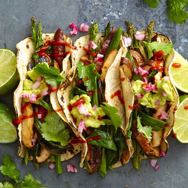 grilled asparagus and shiitake tacos with lime