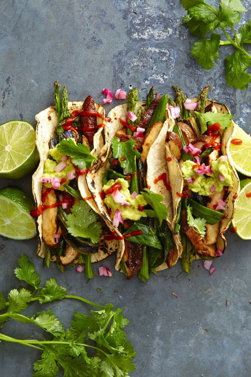 grilled asparagus and shiitake tacos with lime