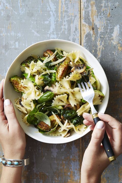 brussels sprout  basil bowtie pasta