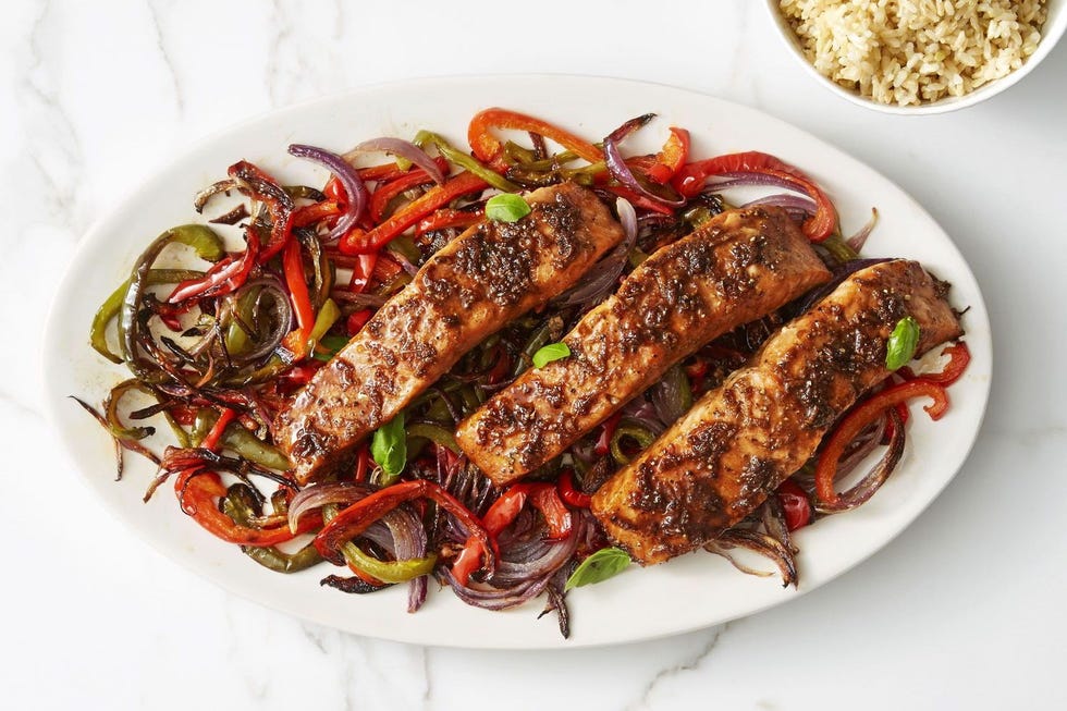 feast of the seven fishes recipes - honey-soy-glazed salmon with peppers