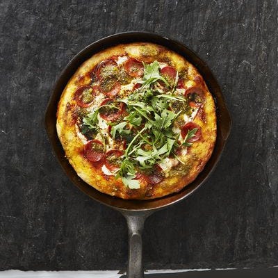 homemade pizza being made in a skillet