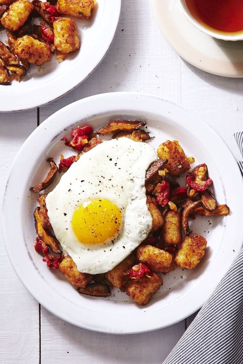 smoky tater hash with a fried egg on top