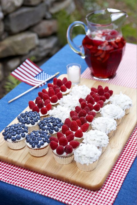 cupcake flag with berries and coconut
