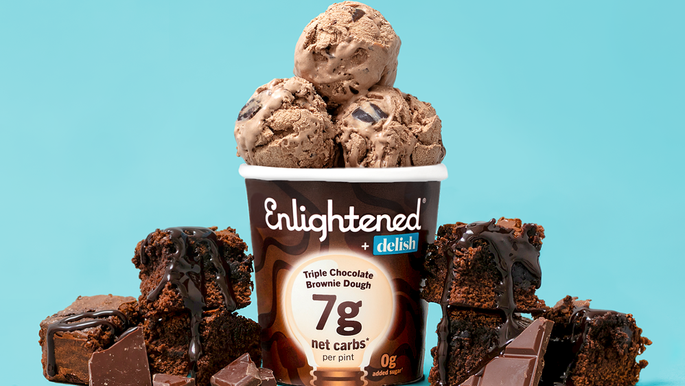 Video player poster image preview for Introducing Enlightened's New Triple Chocolate Brownie Dough Ice Cream