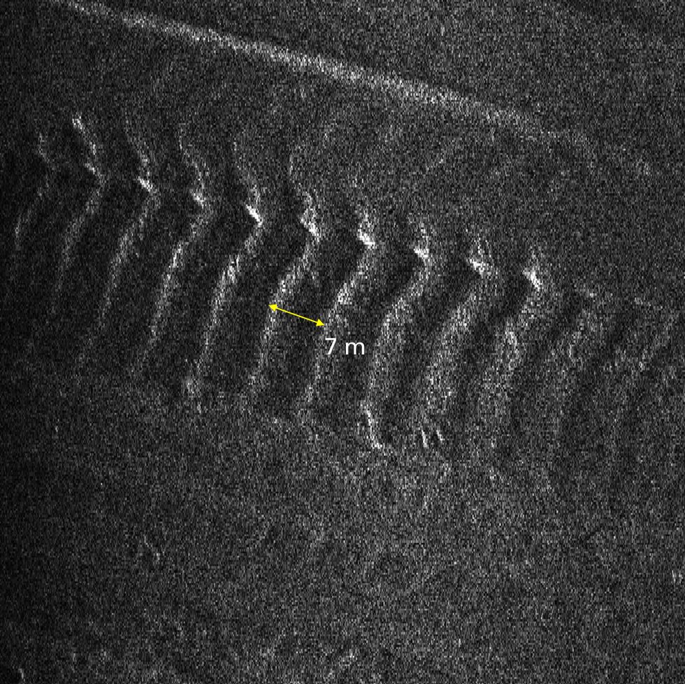 a side scan shows the ridges detected by ran