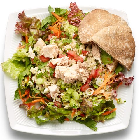 Tabbouleh and tuna on salad greens