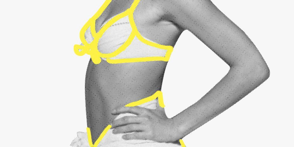 Clothing, Yellow, Shoulder, Arm, Sportswear, Joint, Undergarment, Muscle, One-piece swimsuit, Sleeve, 