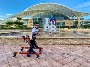 sebastian rosado using his walker to complete his 1k as part of his 21k in 30 days challenge