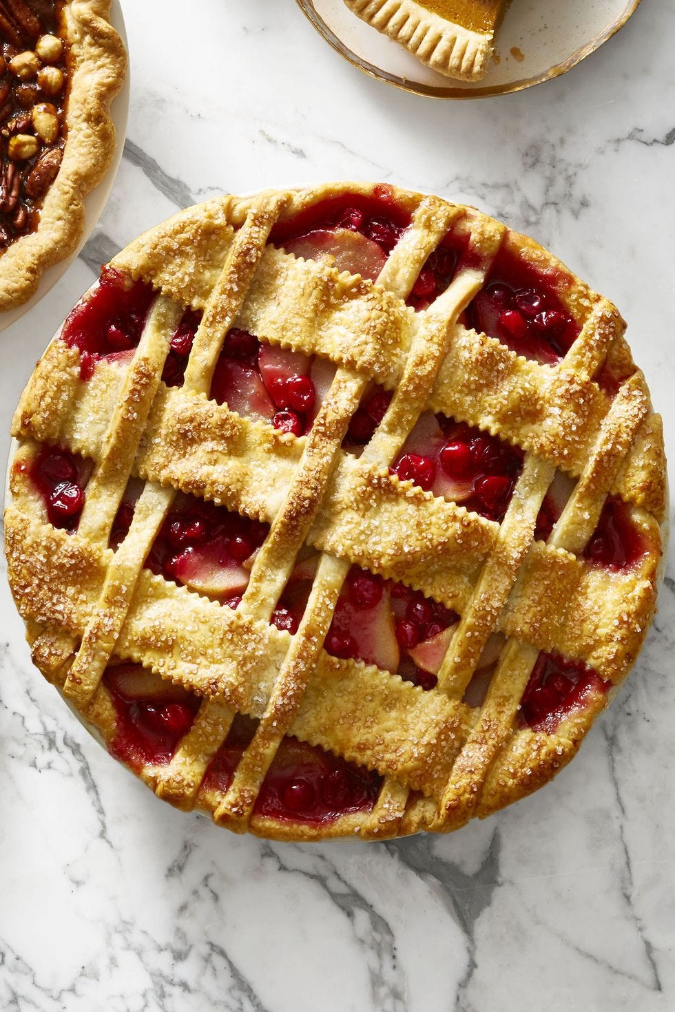 cranberry desserts — cranberry pear lattice pie