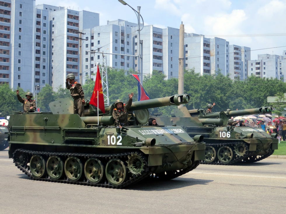 two north korean m1974 152mm self propelled howitzers in 2013