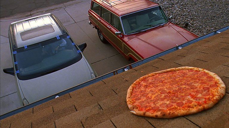 Pizza, Car, Vehicle, Floor, Cuisine, Food, Dish, Pepperoni, Flooring, Window, 
